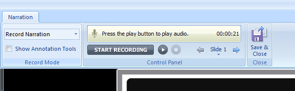 The Narration Recording Controls in Articulate Presenter