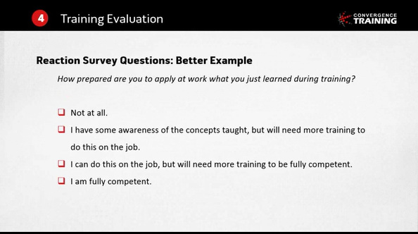 evaluation questions for training