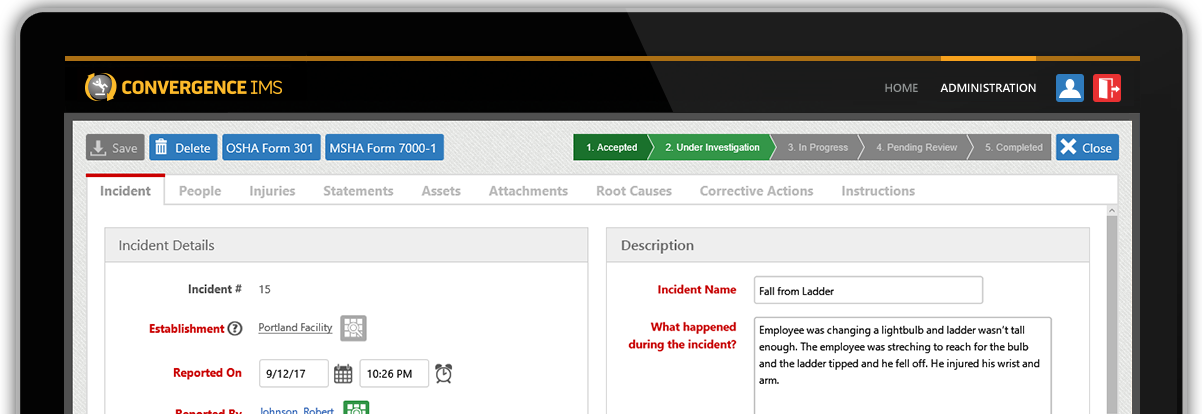 safety incident management reporting software convergence ims dot incident report
